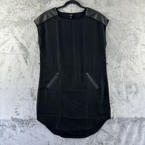 Mossimo Shift Dress Women's M Black Faux Leather Details Zip Pockets